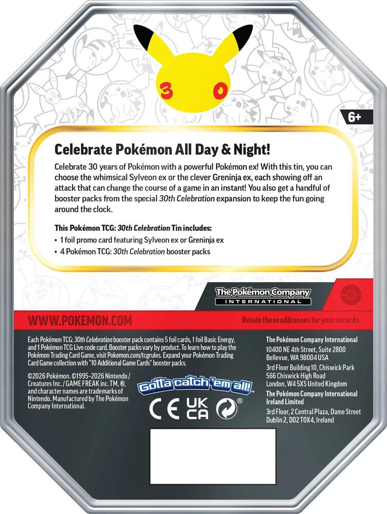 (Preorder) Pokémon 30th Celebration EX Tin Greninja